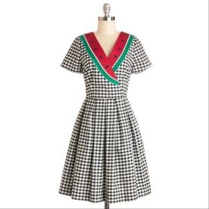 Bea & Dot by ModCloth Picnic Person Watermelon Dress Size S Gingham Fit & Flare